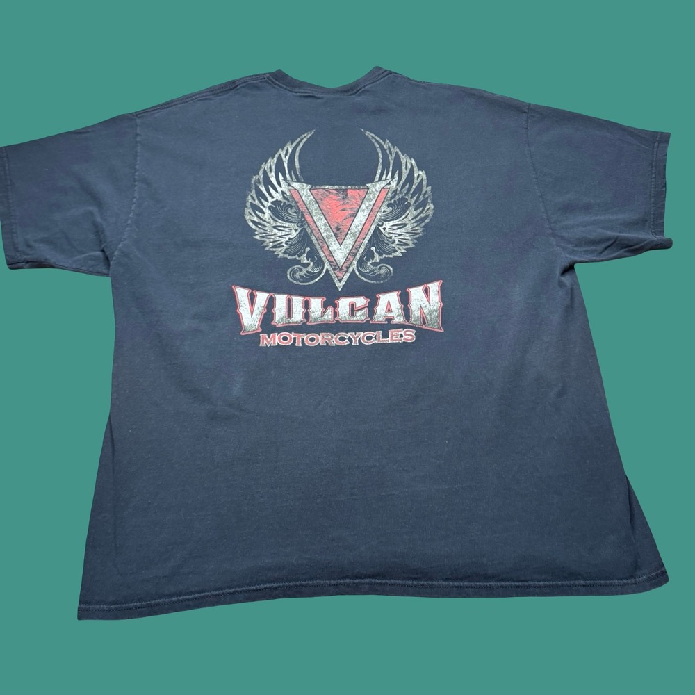 Kawasaki Vulcan Motorcycles T Shirt 2XL Vintage Y2K Black Faded Biker Cotton